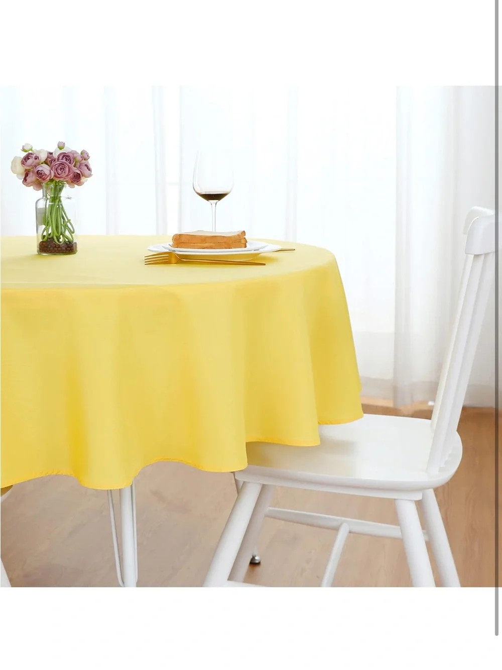 NEW FOLINS&HOME Yellow 70” Round Tablecloth. Waterproof Heavy Duty Wrinkle Free